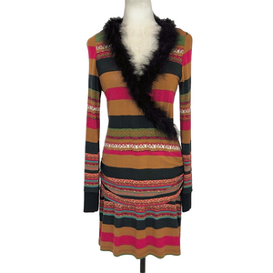 Vitrin knit striped feather trim dress
